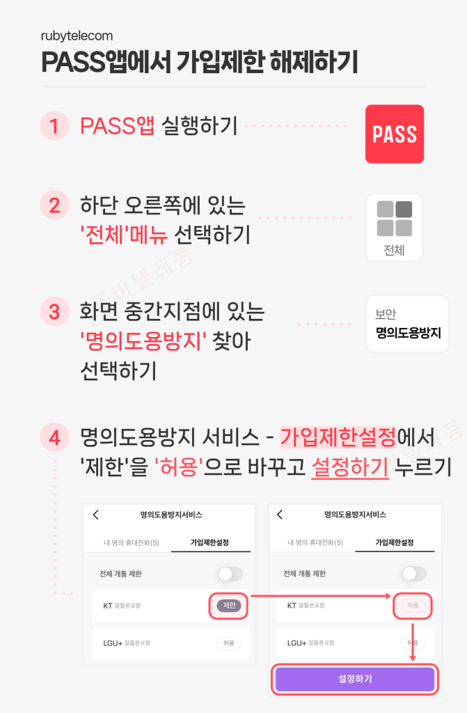 PASS앱에서 통신사 가입제한 해제하는 방법