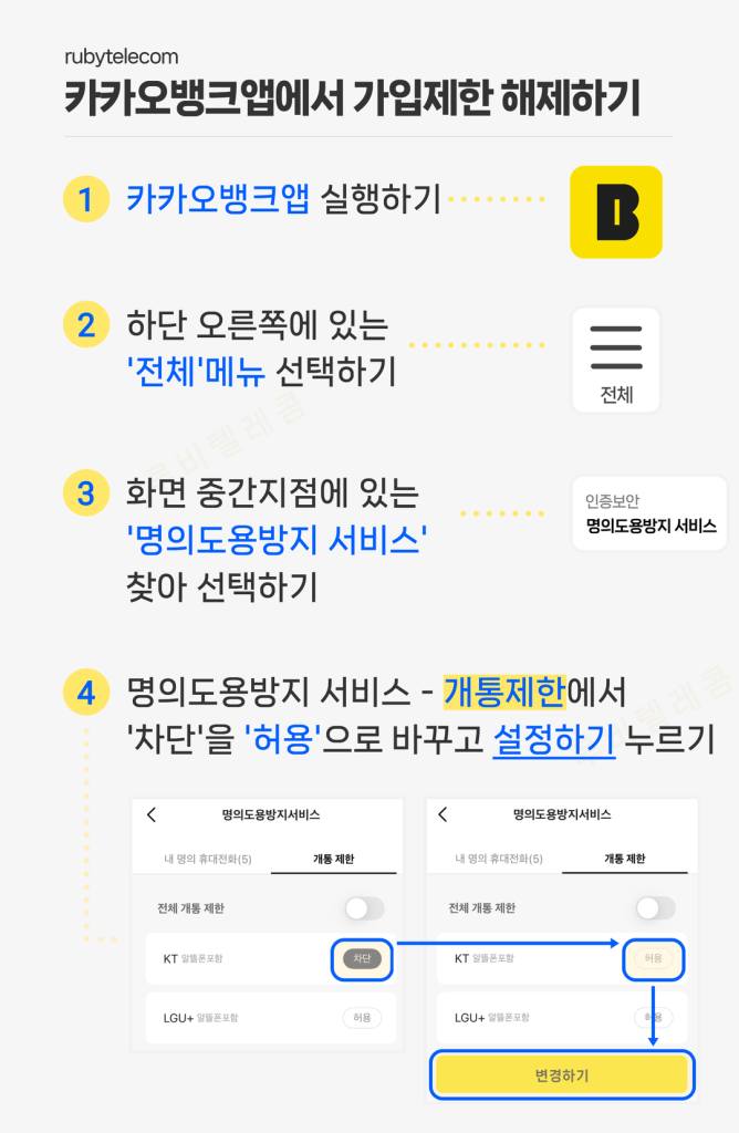 카카오뱅크앱에서 통신사 가입제한 해제하는 방법